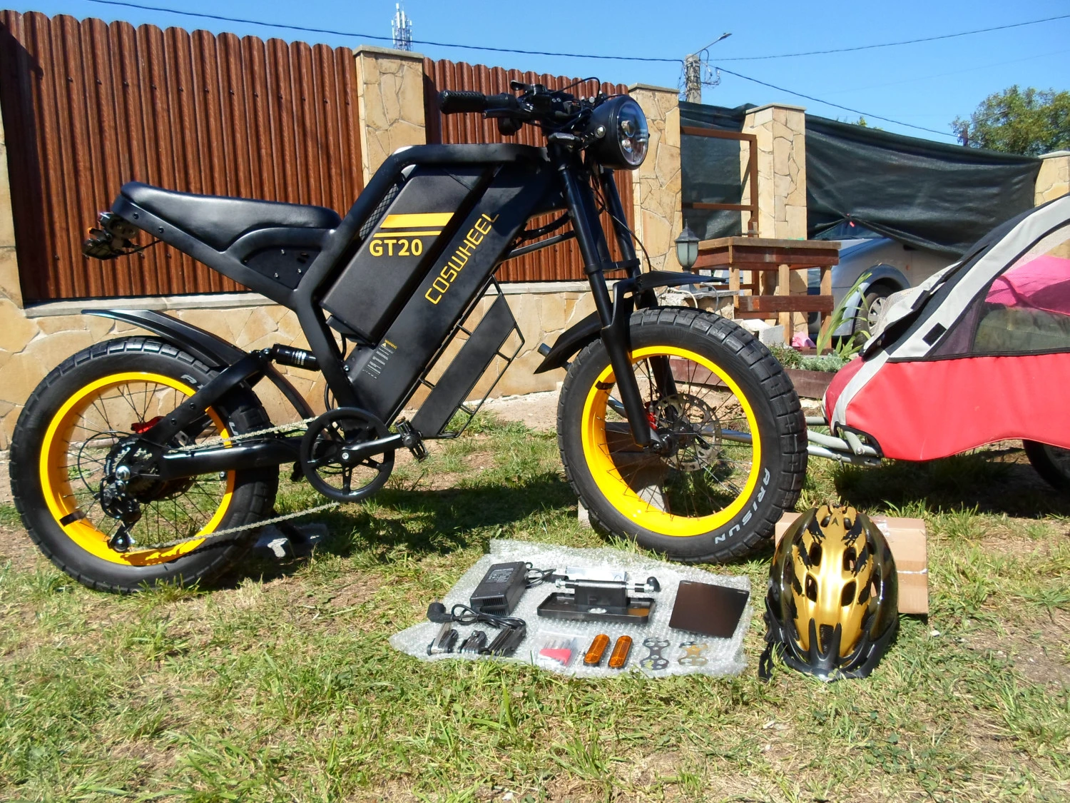 14. Bicicletă electrică Fat Bike trekking full suspension 55-60 km/h + remorcă