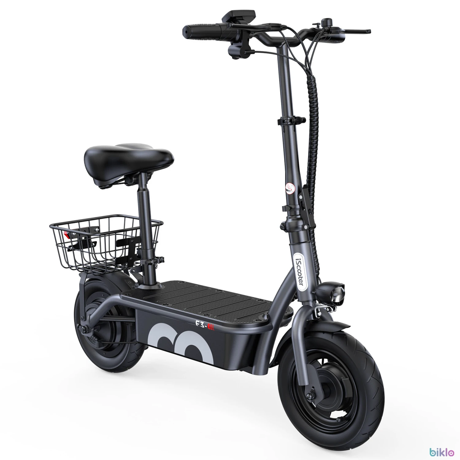 3. IScooter F3 Electric Scooter with Seat and Basket,1000W 48V 13Ah 10 inch