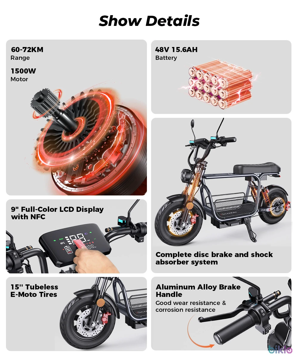 3. IScooter DX5 Adults Electric Scooter with Seat, 1500W Motor,48V15.6AH Battery 15inch