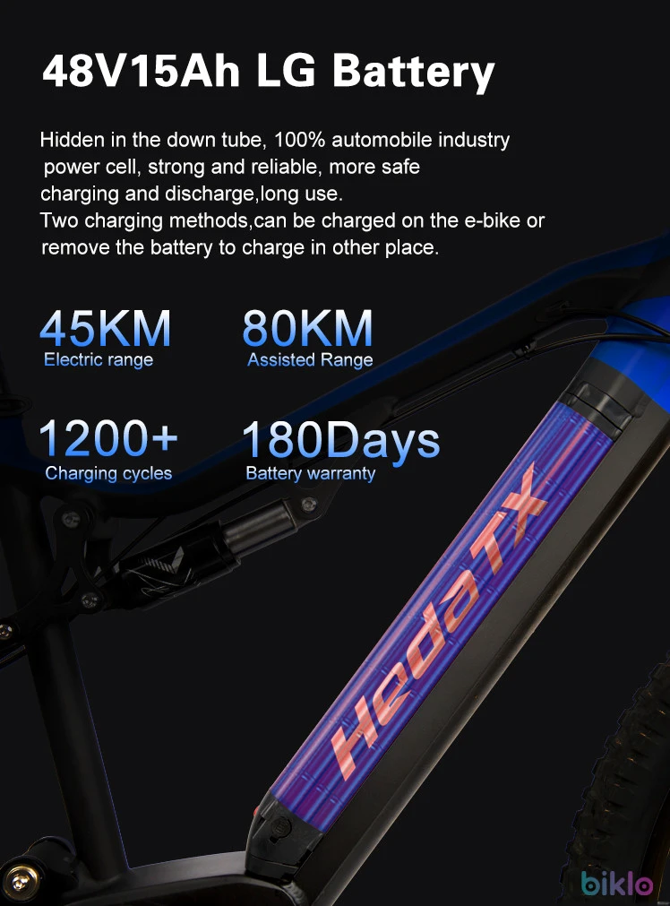 5. HedaTX TX11 Electric Mountain Bike 27.5" Tires 500W Mid Motor 48V 15Ah Battery