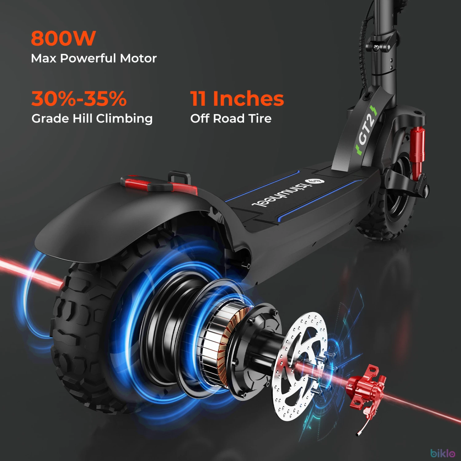 3. Isinwheel GT2 Off-road Electric Scooter, 800W 48V 15Ah Battery, 11-inch