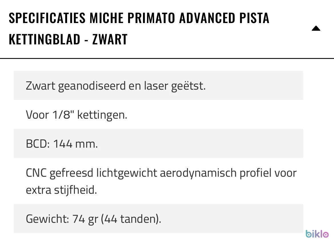 2. Miche Primato Advanced Pista Kettingblad – Zwart – 48T