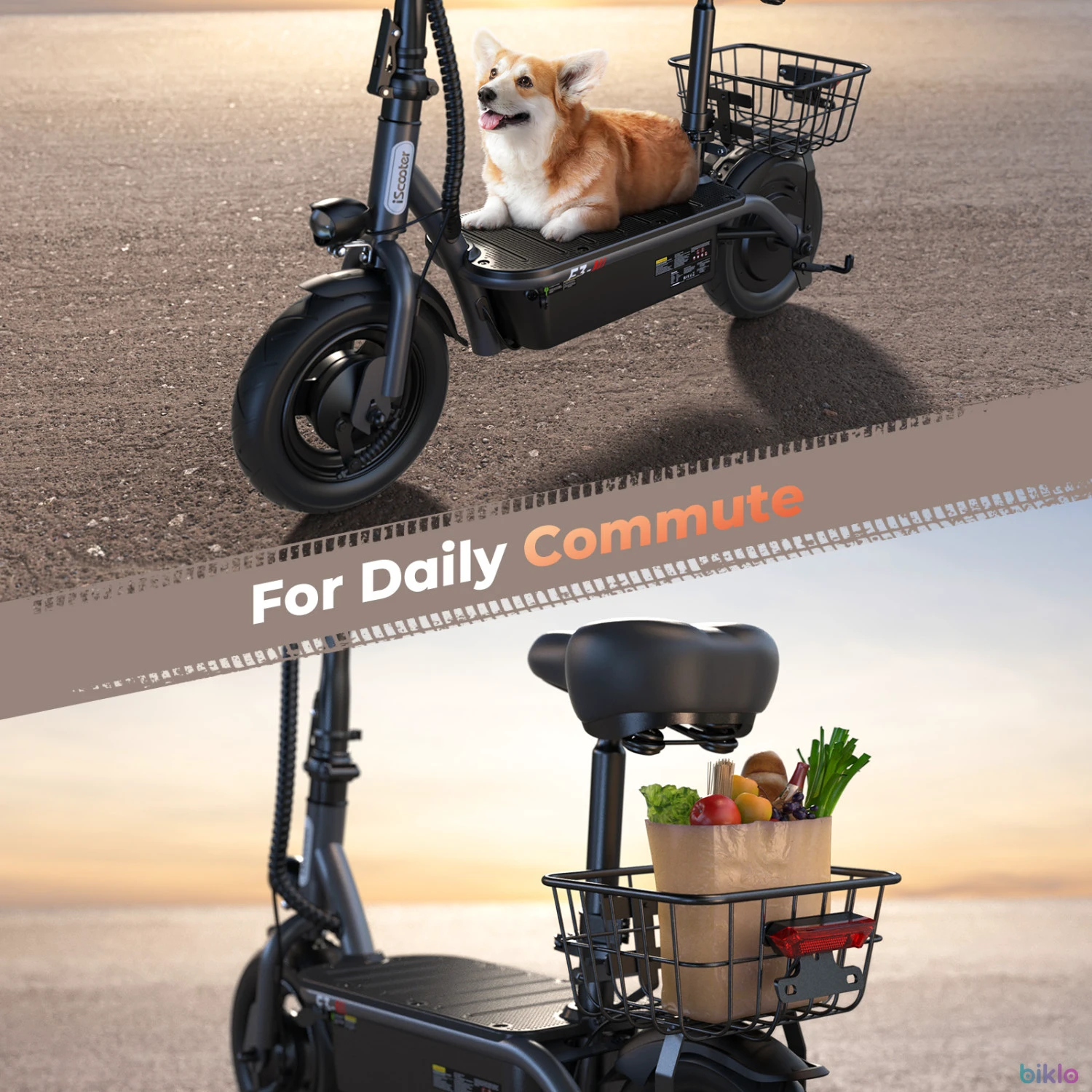 4. IScooter F3 Electric Scooter with Seat and Basket,1000W 48V 13Ah 10 inch