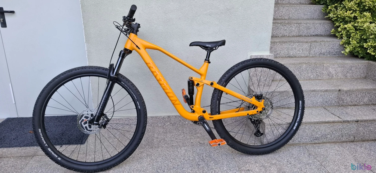 1. Bicicletă Full Suspension Raymon Yara 120 29, orange corn matt