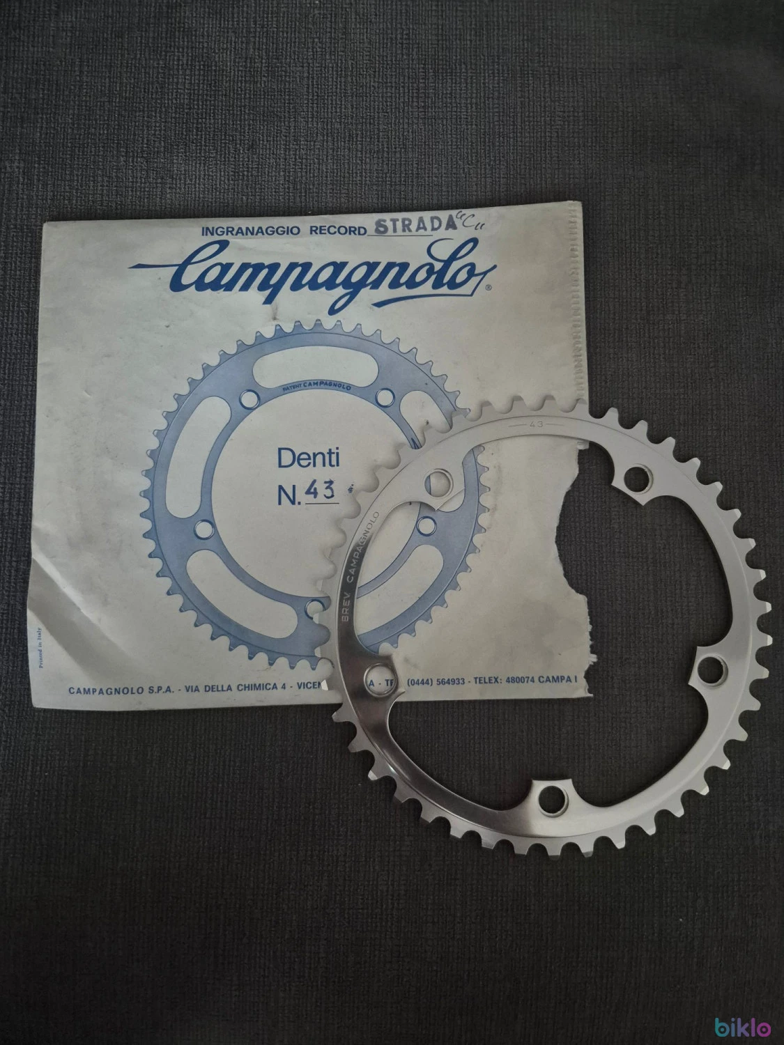 1. Foaie Angrenaj Vintage Campagnolo 43t 135BCD NOS