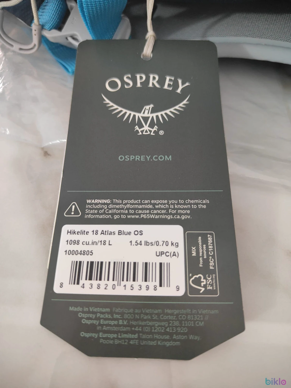9. Rucsac de drumetie Osprey Hikelite 18 , Universal ,18 L,Husa de ploaie