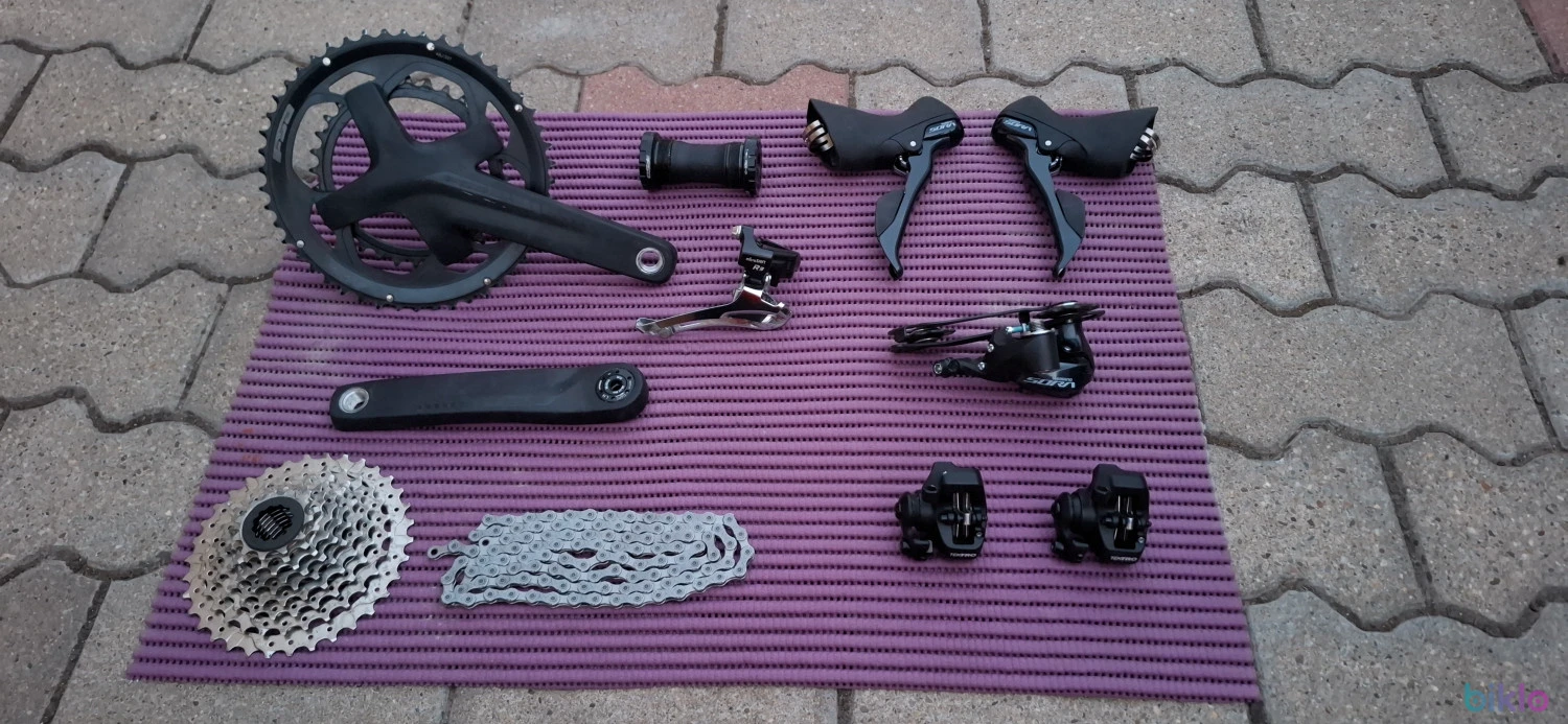 1. Transmisie/groupset complet pt. gravel/sosea 2x9 viteze pe disc Shimano Sora/FSA/Tektro
