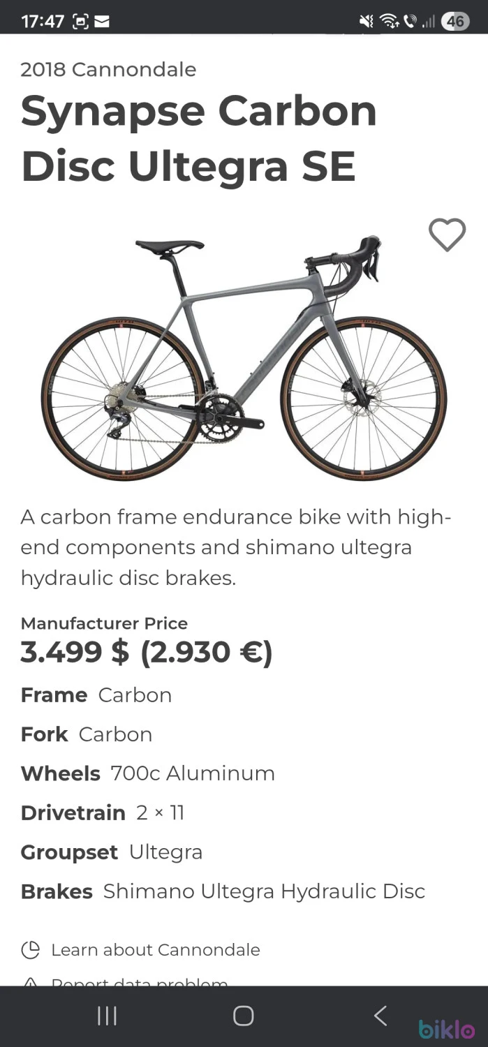 1. Ciclocross cannondale synapse ultegra carbon