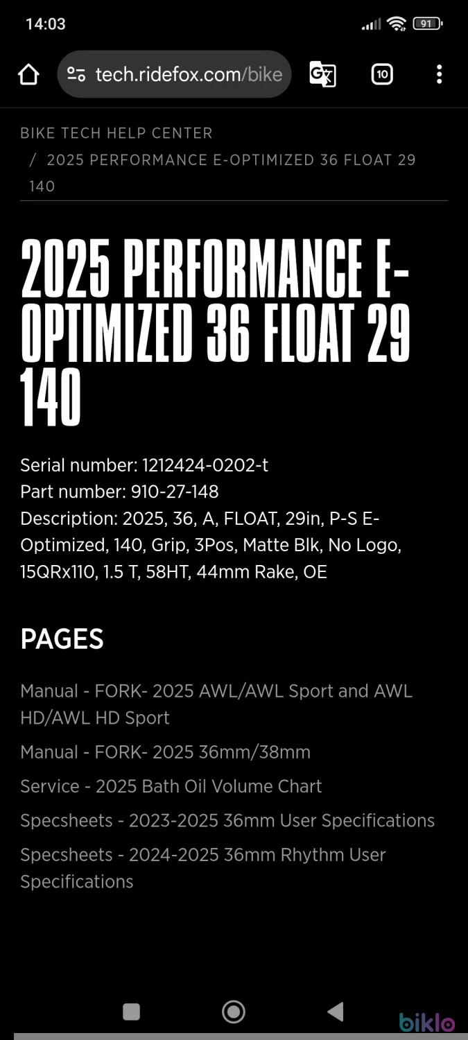 9. Fox 36 Performance E-Optimized 29" 140mm 3PosGrip Tapered Boost