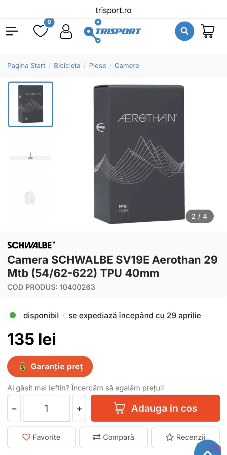 4. Schwalbe Aerothan MTB camere 94g