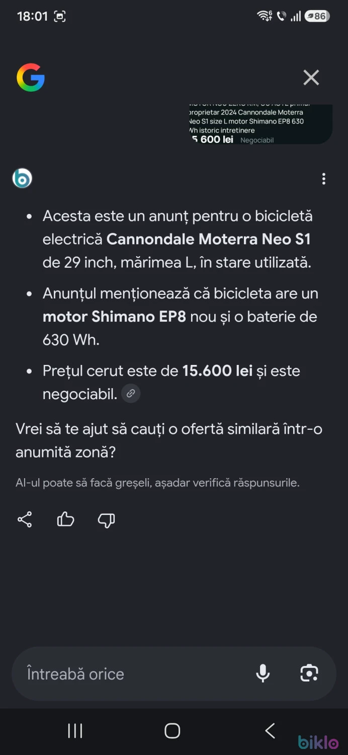 9. MOTOR NOU ZERO KM, CU ACTE primul proprietar 2024 Cannondale Moterra Neo S1 size L motor Shimano EP8 630 Wh istoric intr