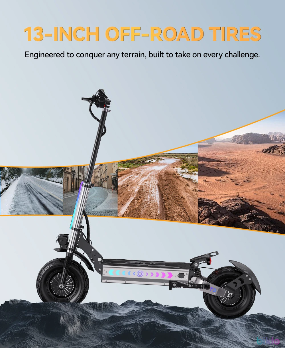 9. OOTD T90 Folding Electric Scooter, Dual 2100W Motor, 60V 31.2AH, 100KM Range, 13" Off-Road Tire