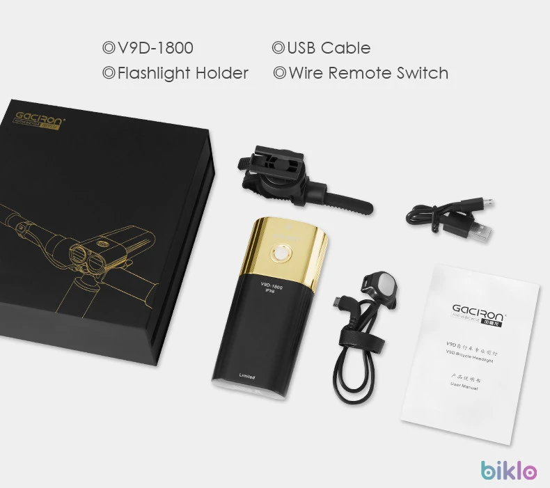 15. Gaciron V9D-1800 Gold Professional Bicycle Headlight