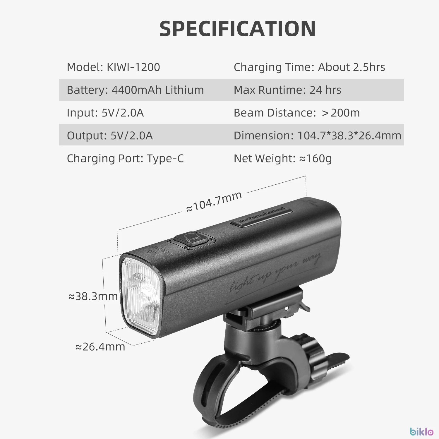 6. KIWI-1200 Anti-Glare Bike Front Light