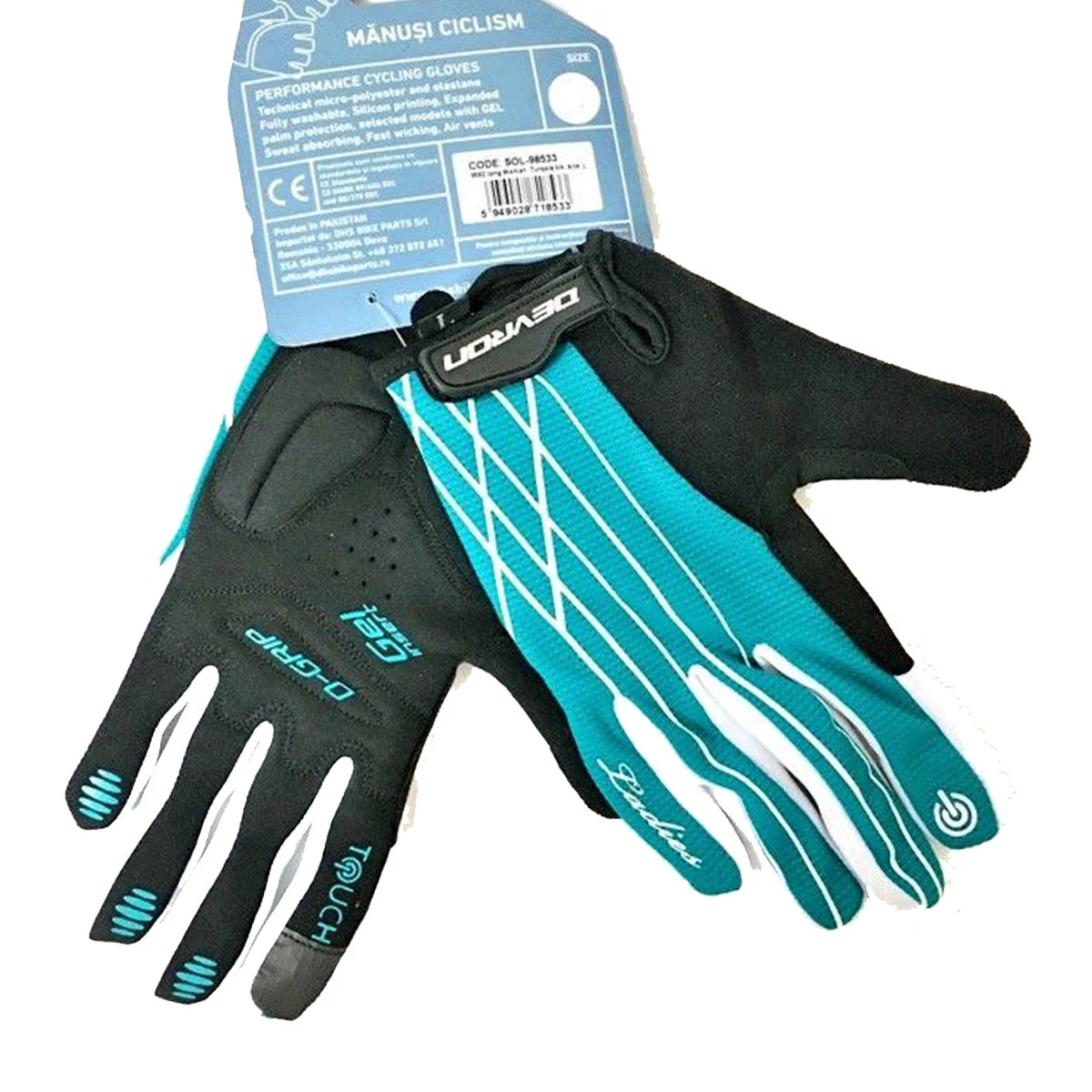 4. Manusi Ciclism Devron 9582 Ladies Touch D-Grip - XS, Turcoaz