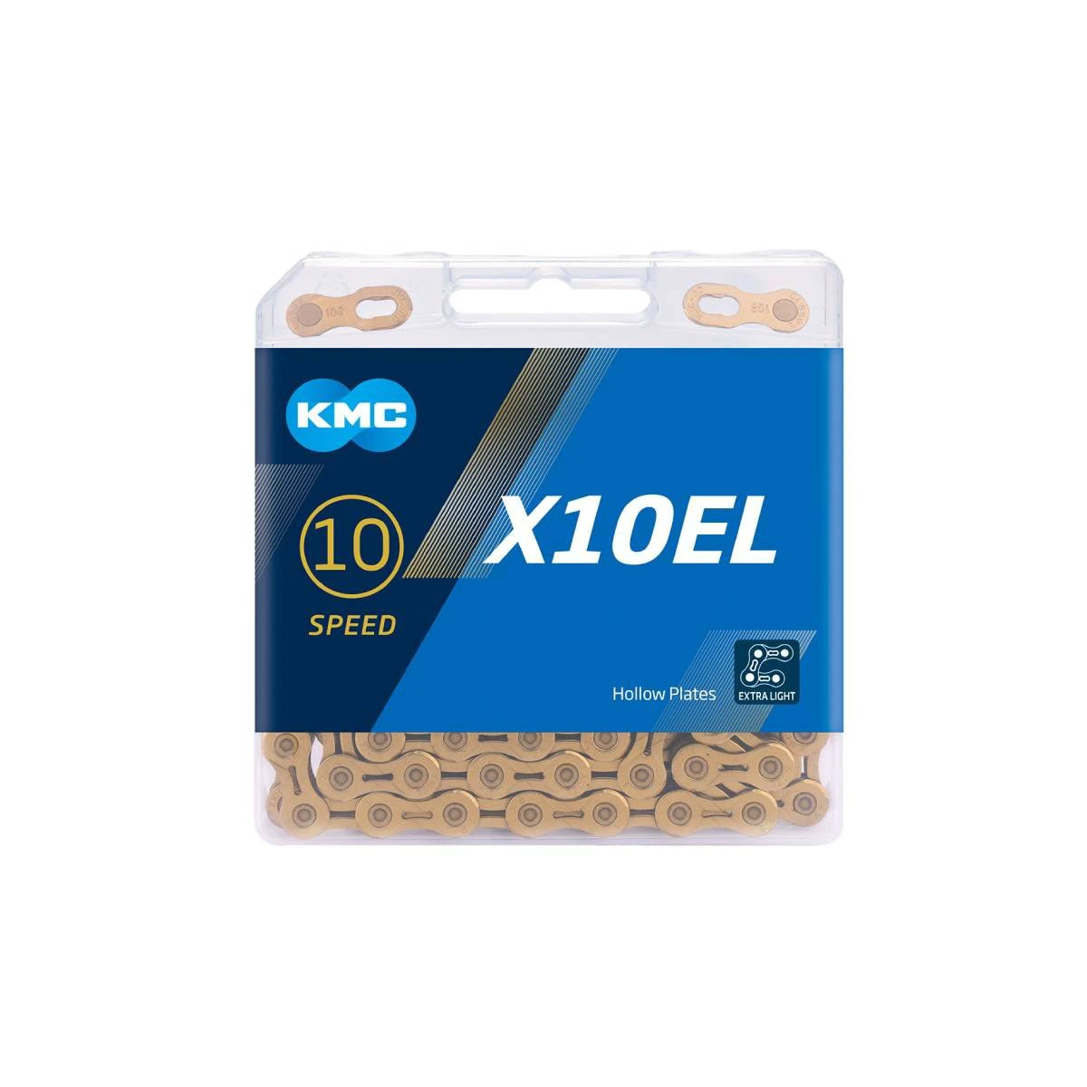 1. Lant Bicicleta KMC X10 El Extra-Light, 10 Viteze, 1/2 X 11/128 Inch, Auriu