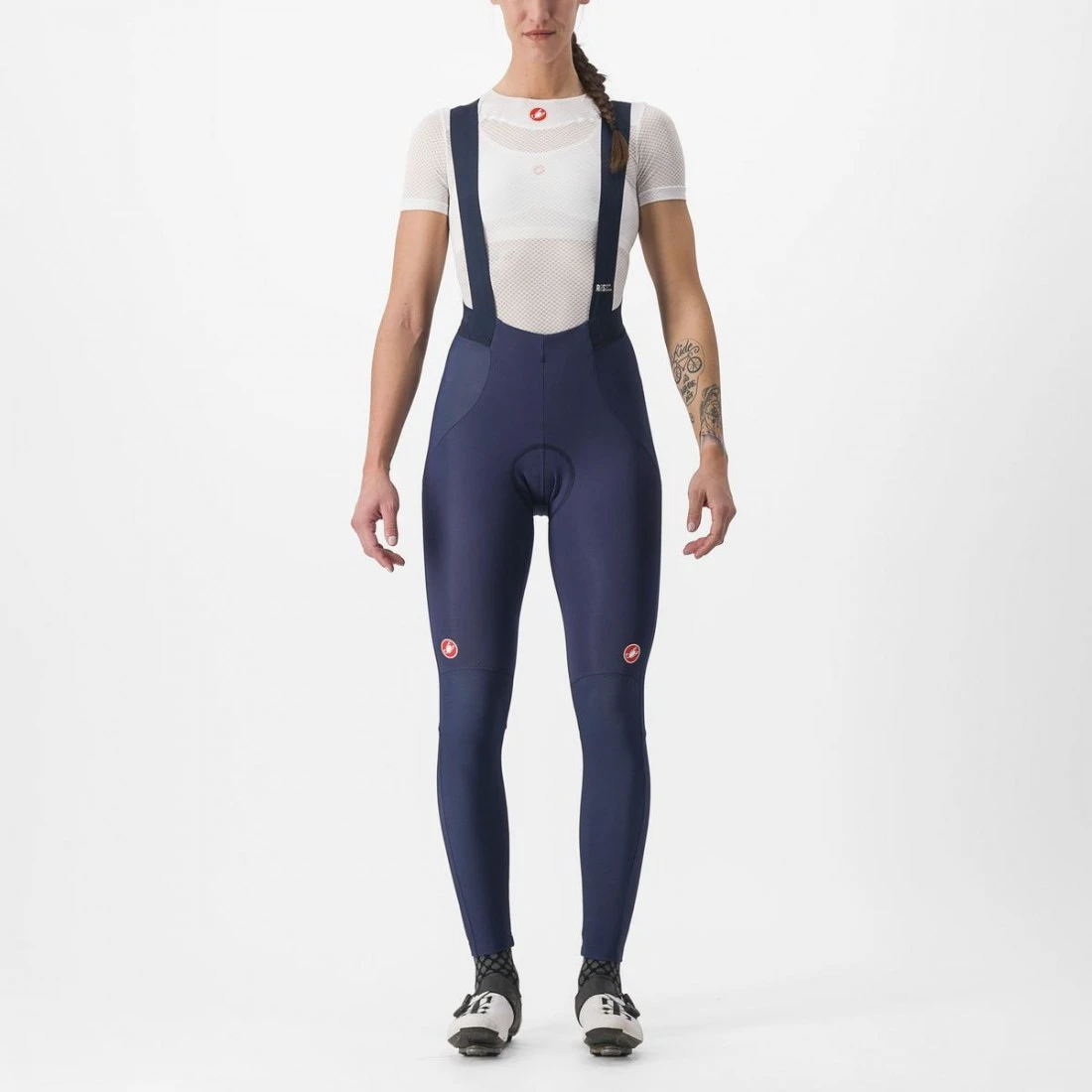 1. Pantaloni lungi cu bretele Castelli Sorpasso RoS W de dama Bleumarin/Argintiu M
