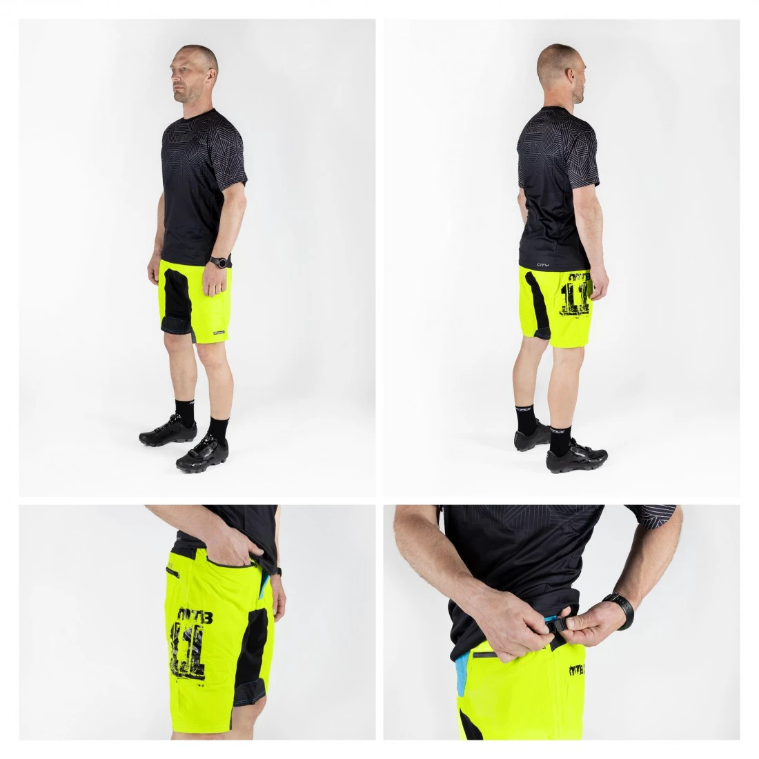 6. Pantaloni scurti Force MTB-11 bazon detasabil Galben Fluo/Bleu/Negru XS