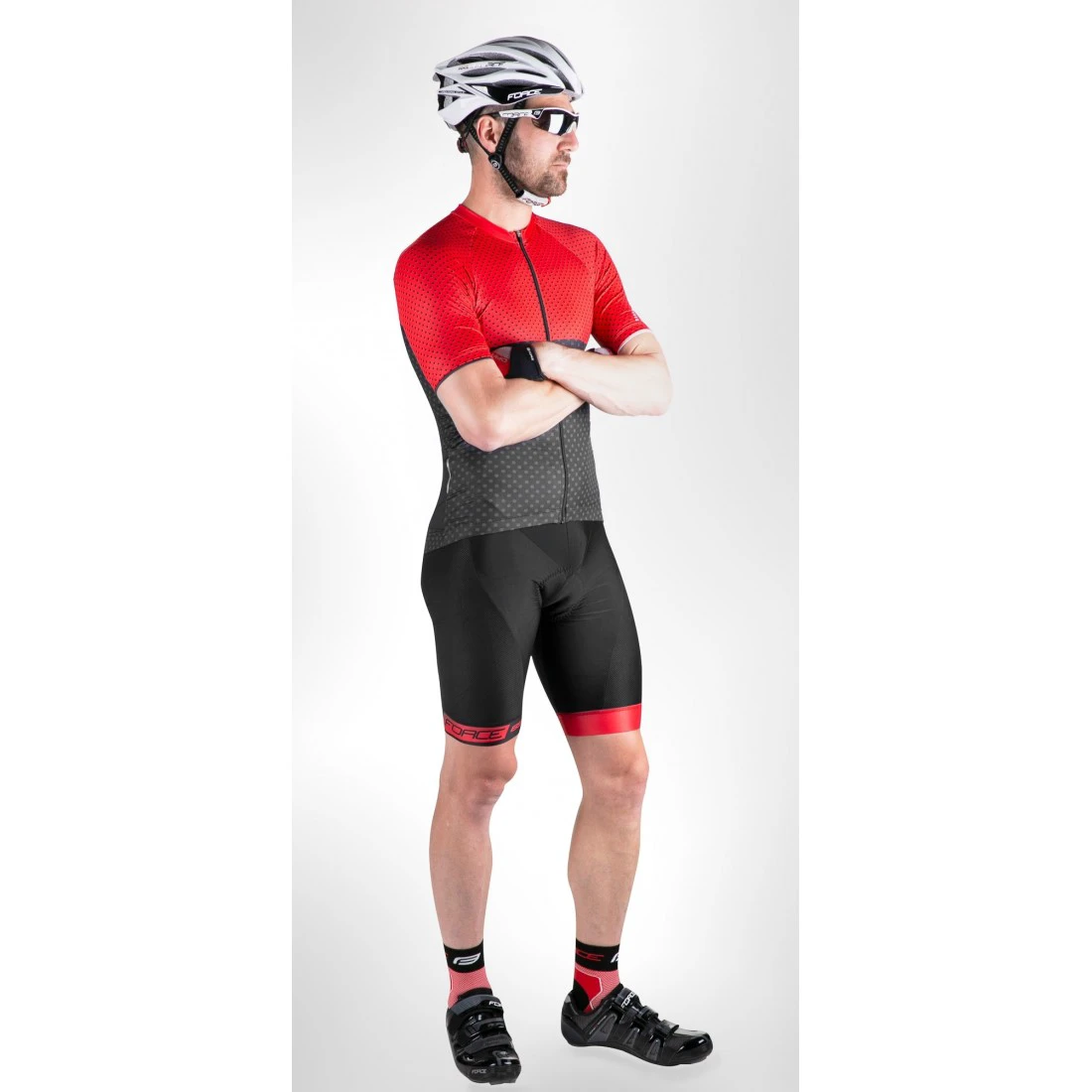 4. Pantaloni scurti cu bazon si bretele Force B51 negru/rosu XS