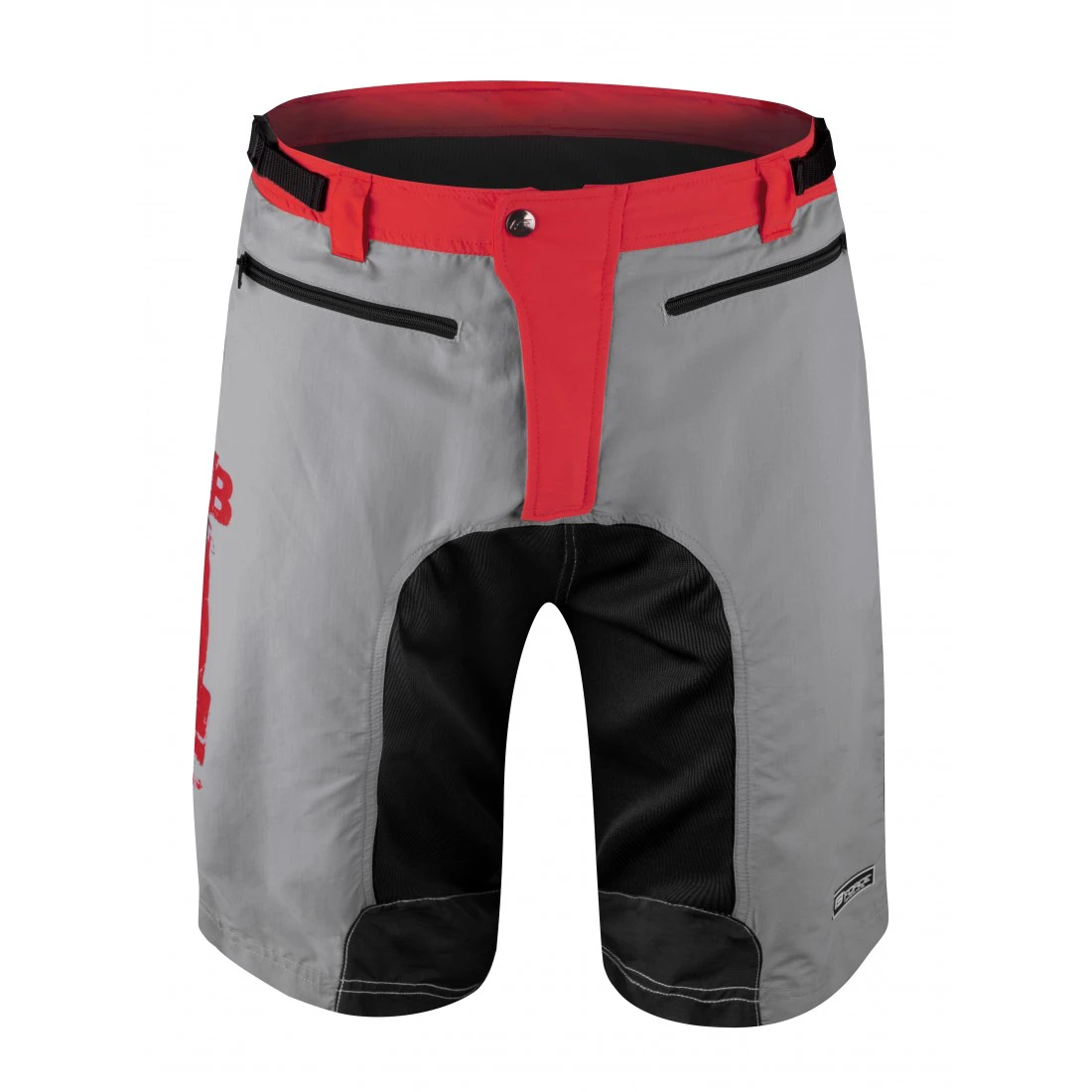 1. Pantaloni scurti Force MTB-11, bazon detasabil, Gri/Rosu/Negru, XS
