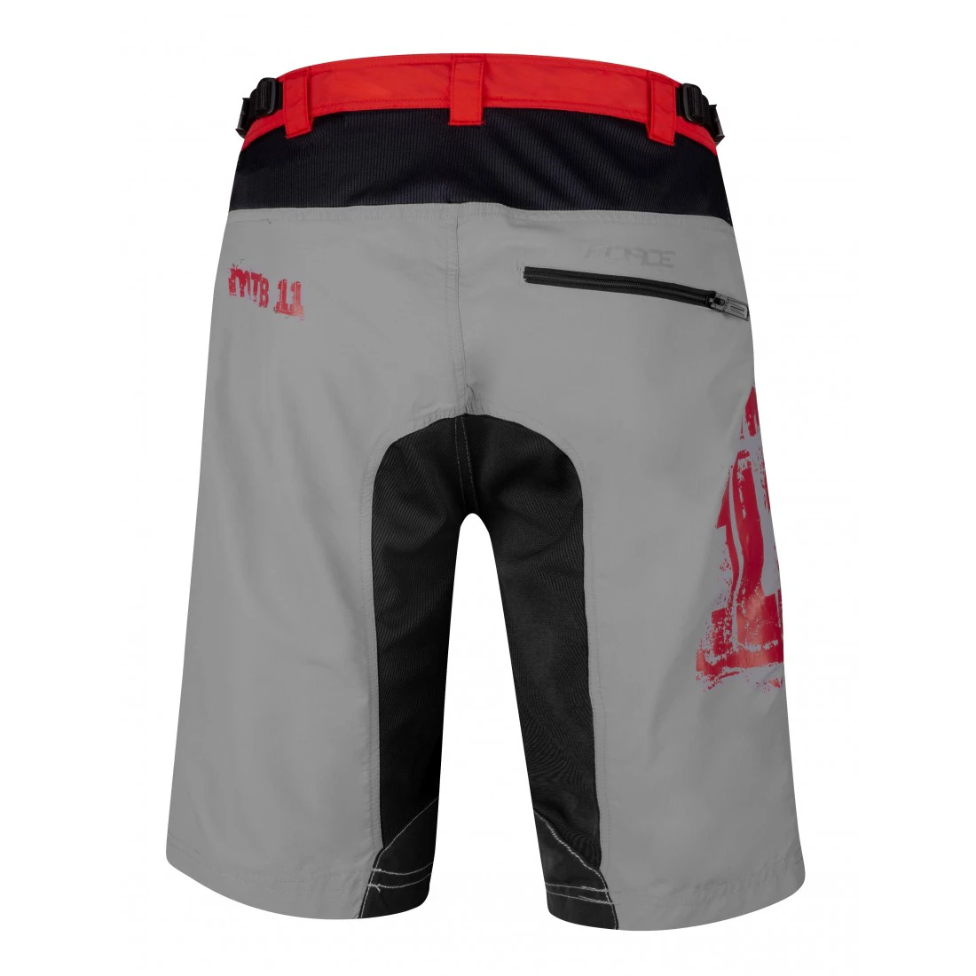 2. Pantaloni scurti Force MTB-11, bazon detasabil, Gri/Rosu/Negru, XS