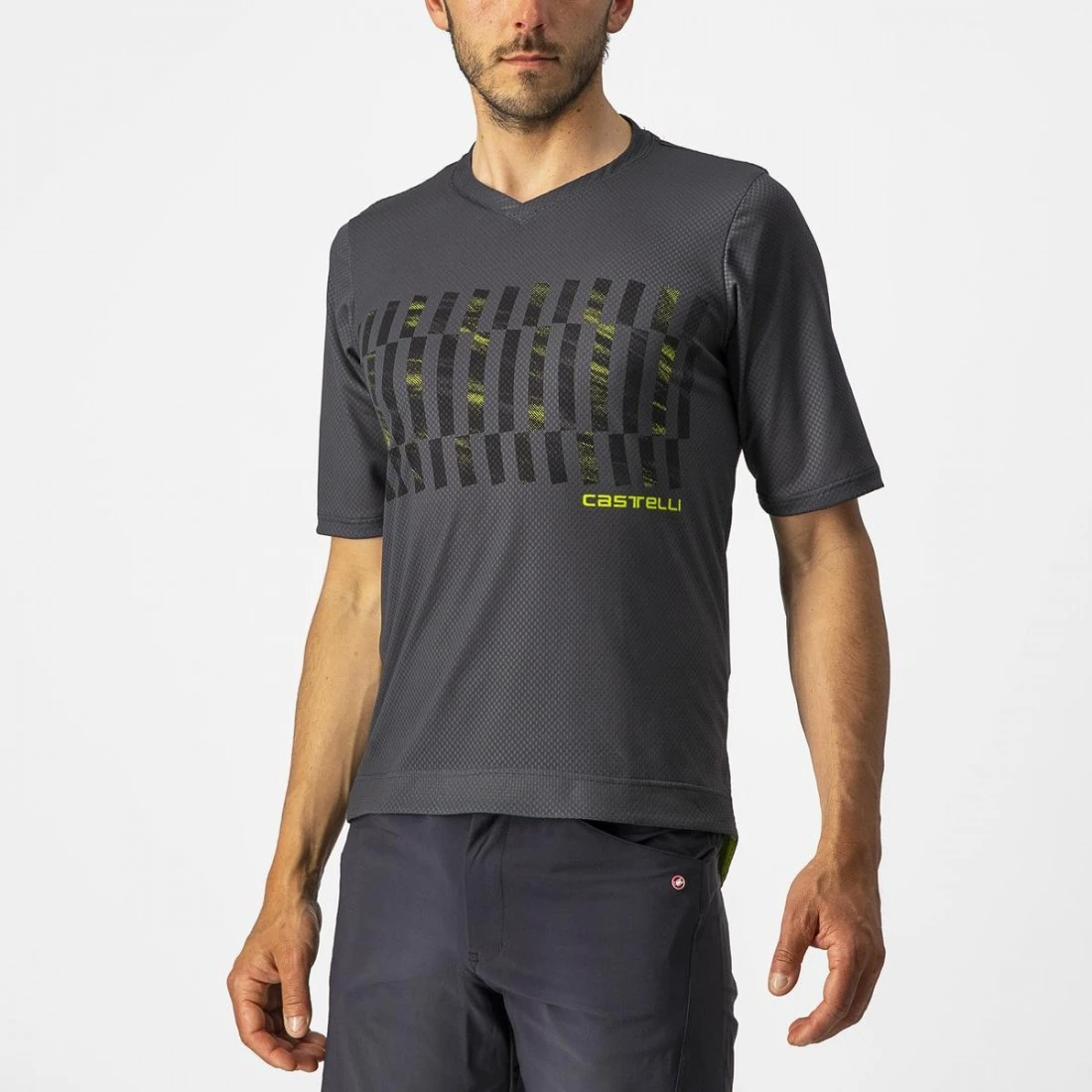 1. Jersey cu maneca scurta Castelli Trail Tech Tee, Antracit/Galben Fluo, M