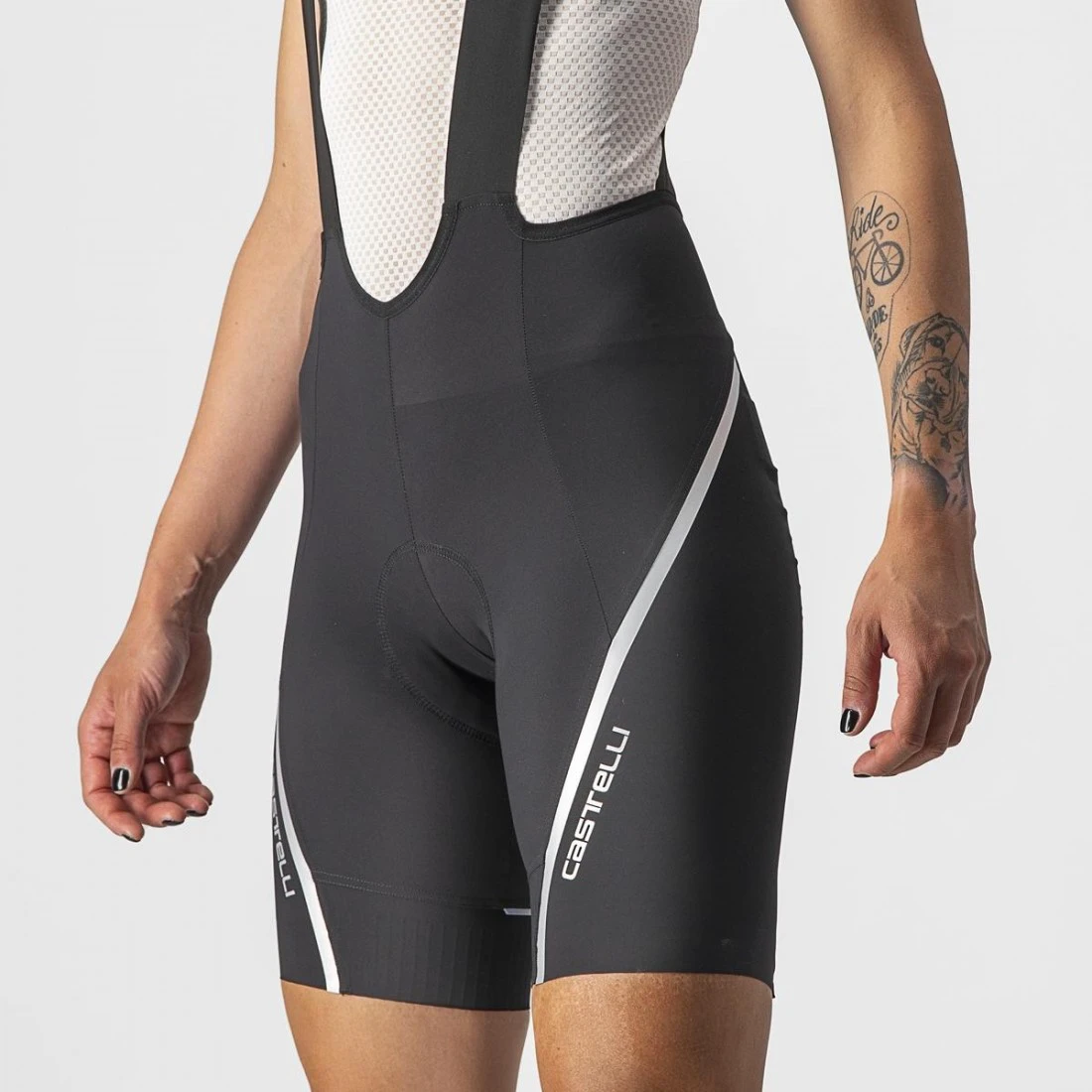 5. Pantaloni scurti cu bretele Castelli Velocissima 3, de dama, Negru/Argintiu, L