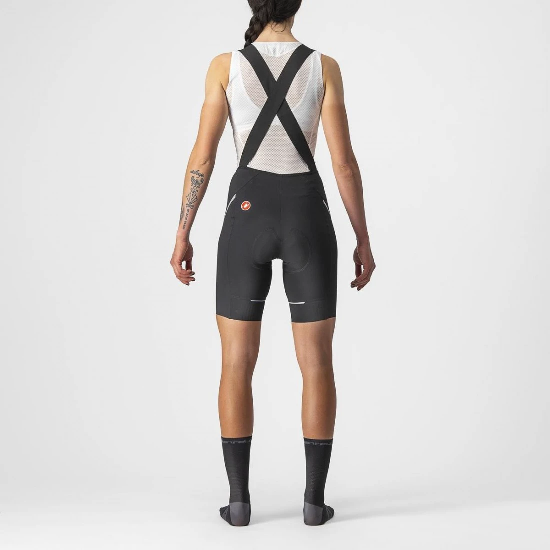 2. Pantaloni scurti cu bretele Castelli Velocissima 3, de dama, Negru/Argintiu, S