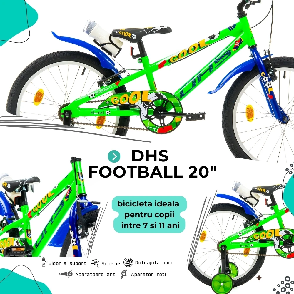 4. Bicicleta Copii DHS Football - 20 Inch, Verde