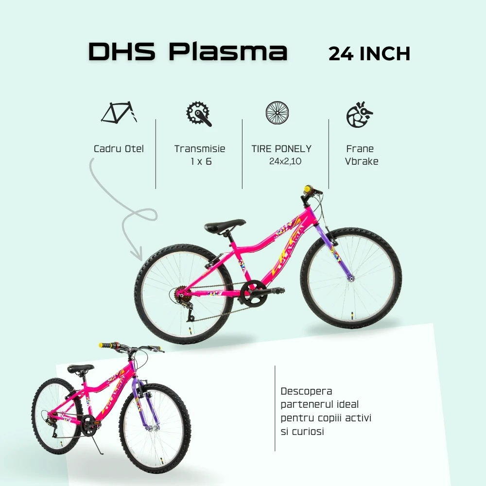 4. Bicicleta Copii DHS Plasma - 24 Inch, Roz