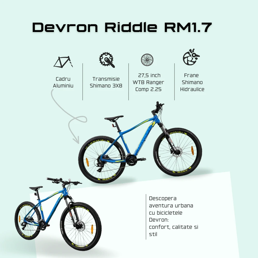 7. Bicicleta Mtb Devron Riddle 2023 RM1.7 - 27.5 Inch, M, Albastru