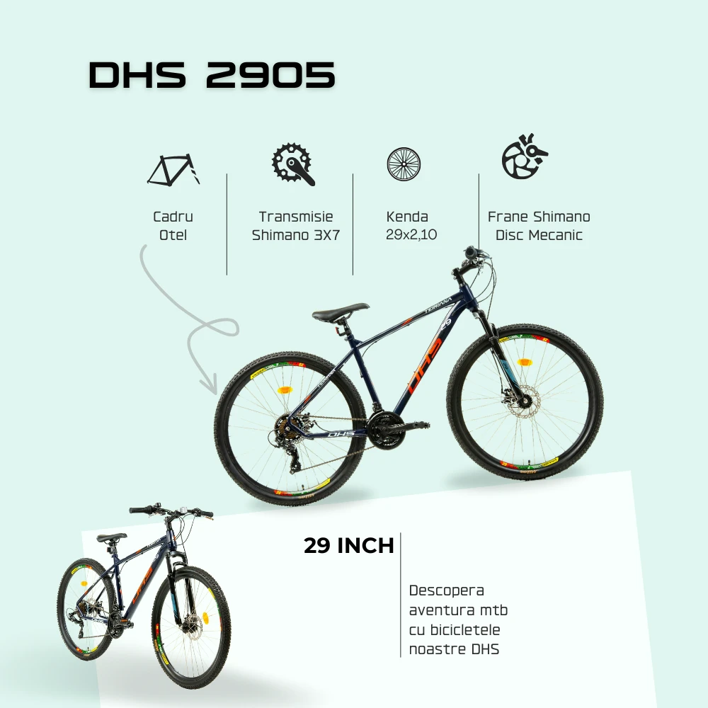 4. Bicicleta Mtb Dhs 2905 - 29 inch, M, Indigo-Rosu