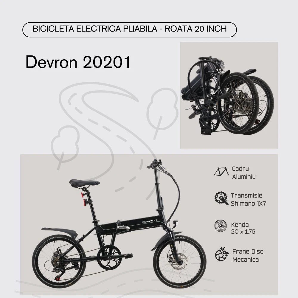 3. Bicicleta Electrica Pliabila Devron 20201 - 20 inch, S, Negru