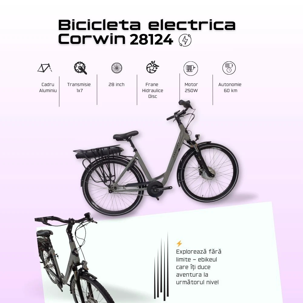 3. Bicicleta Electrica Corwin 28124 - 28 Inch, L, Gri