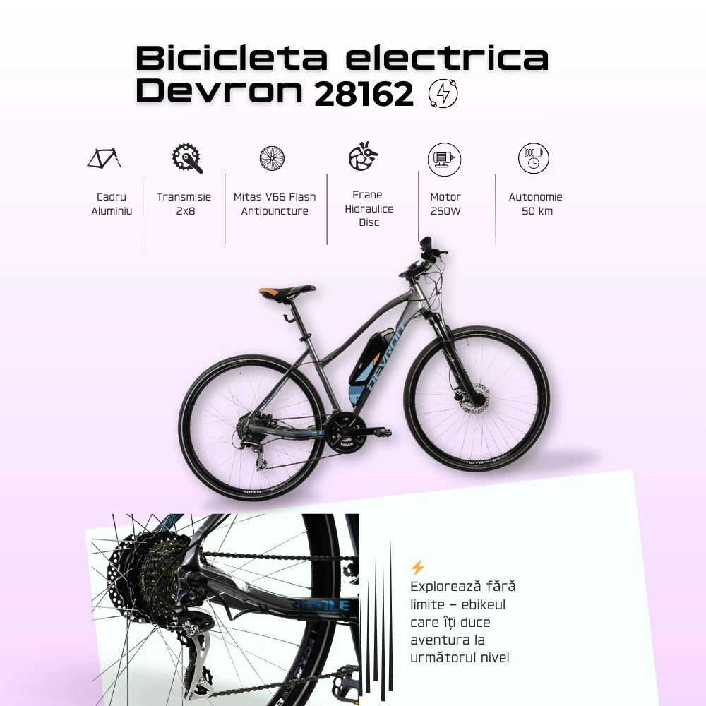 3. Bicicleta Electrica Devron 28162 - 28 Inch, L, Gri