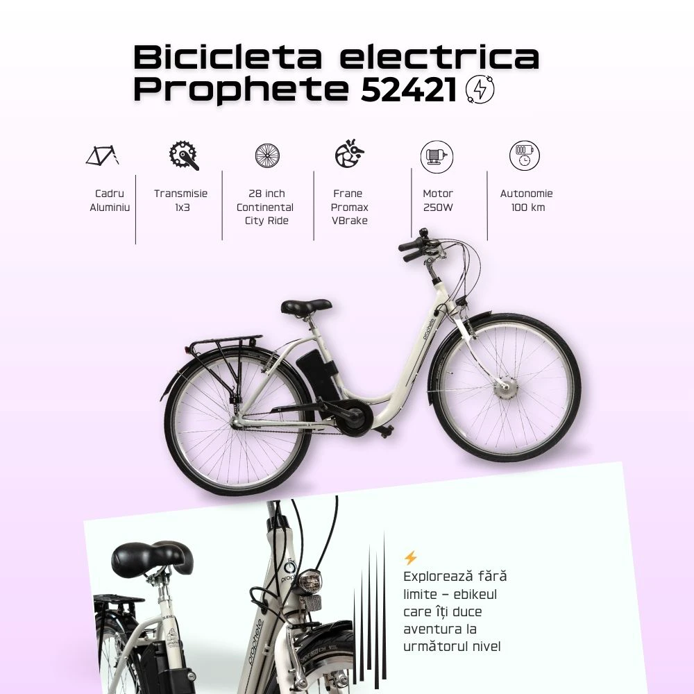4. Bicicleta Electrica Prophete 52421 - 28 Inch, M, Alb