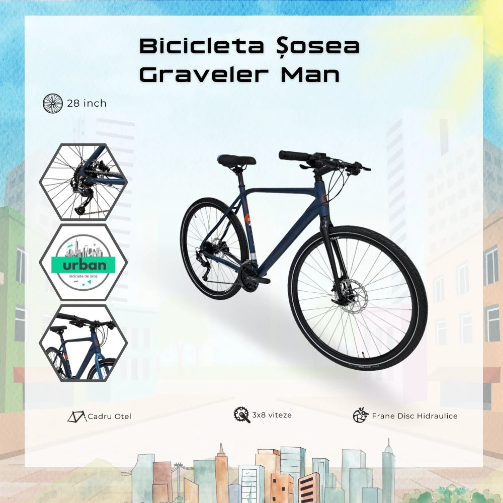 6. Bicicleta Sosea Graveler Man, 28 inch, L, Albastru-Negru