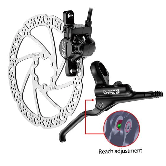 1. Frana fata pe disc hidraulica Tektro HD T290, furtun 1100 mm, rotor 160 mm, prindere PM, negru