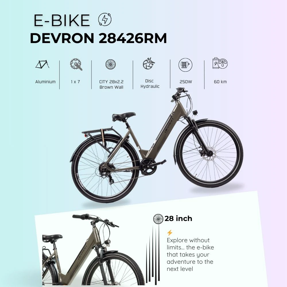 11. Bicicleta Electrica Devron 28426RM - 28 Inch, L, Gri
