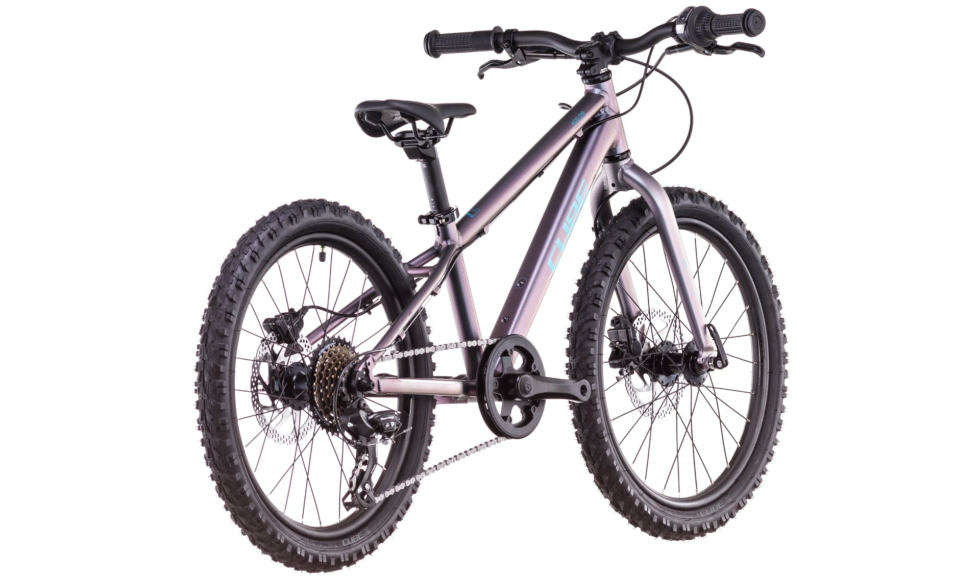 7. Bicicleta Copii Cube Acid 200 Disc Galactic Cyan 2026 - 20 inch, Violet-Albastru