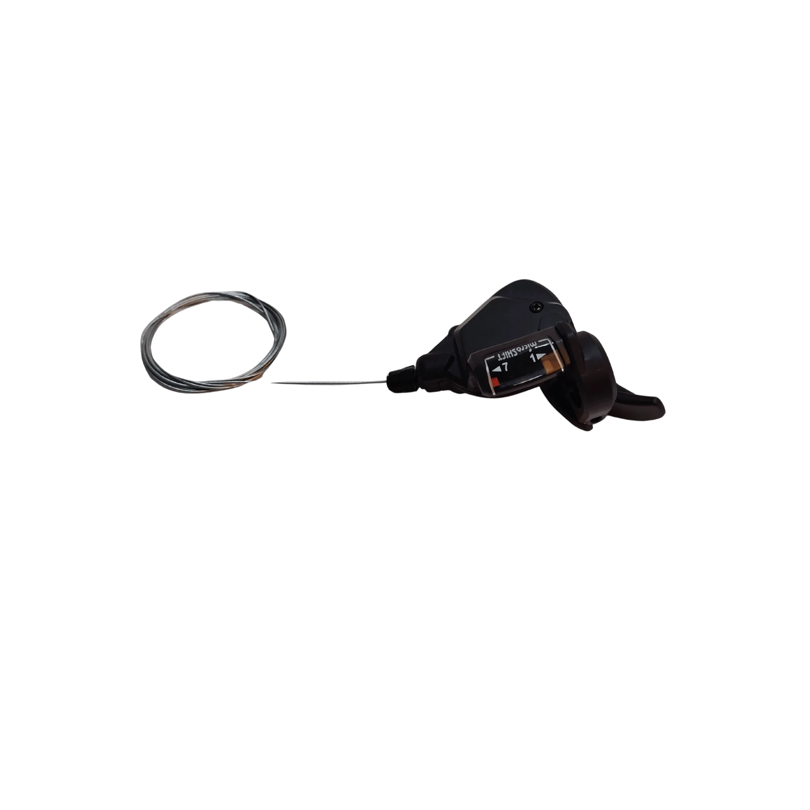 1. Maneta schimbator dreapta Microshift TS38-7R Rapidfire, 7 viteze, Negru