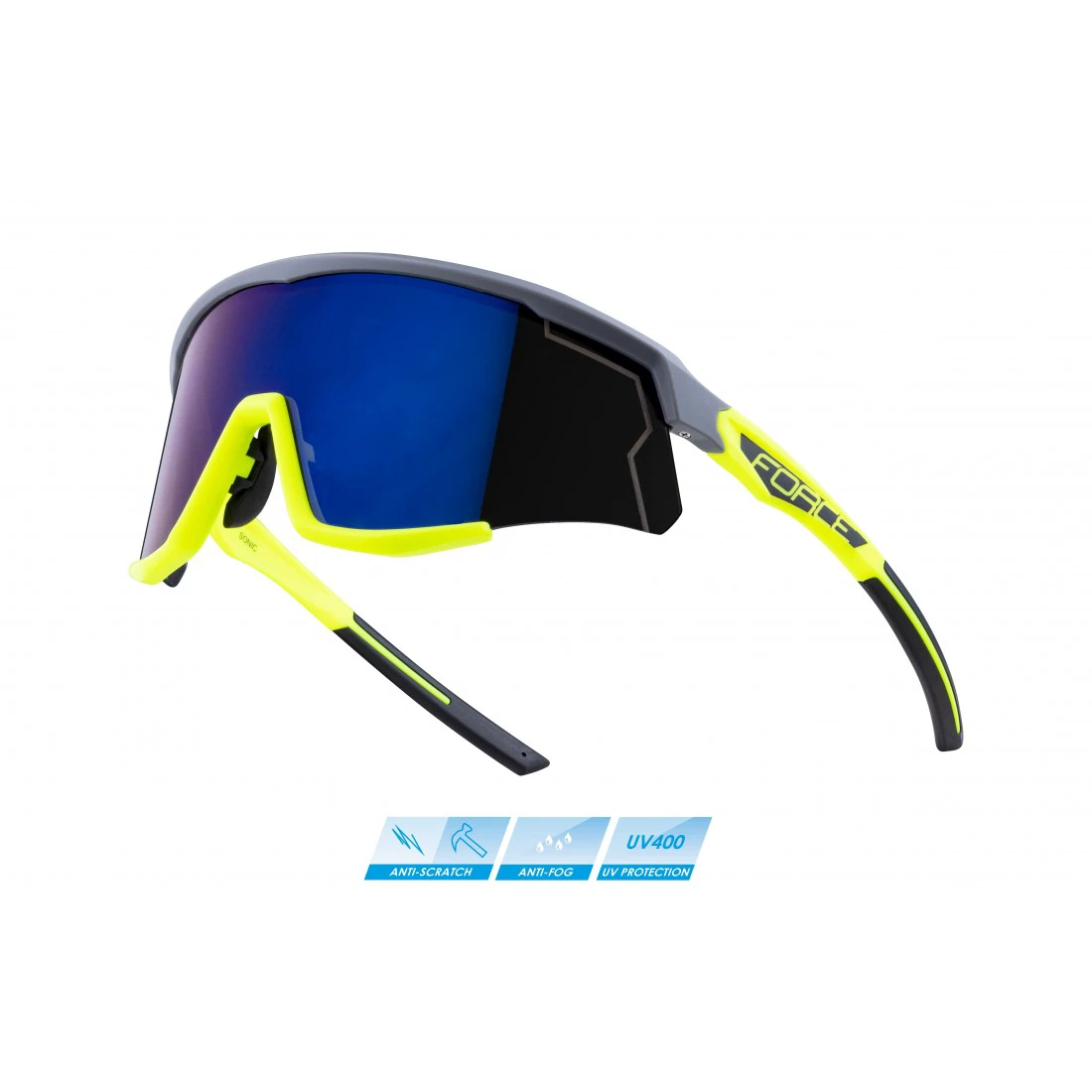 1. Ochelari Force Sonic, lentila albastra oglinda, gri/fluo