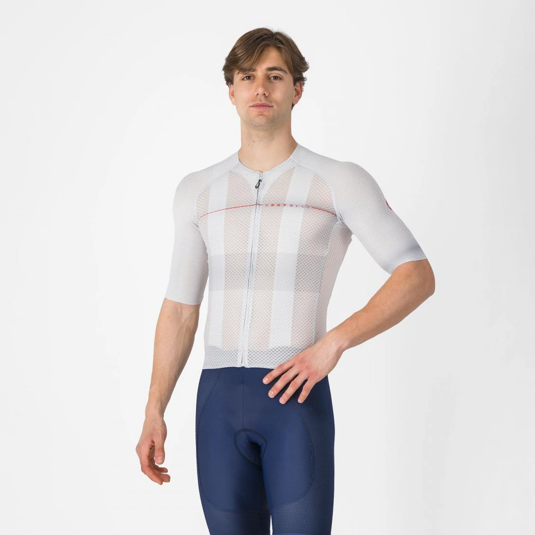 1. Tricou cu maneca scurta Castelli Climbers A/C, pentru barbati, gri argintiu/rosu, S