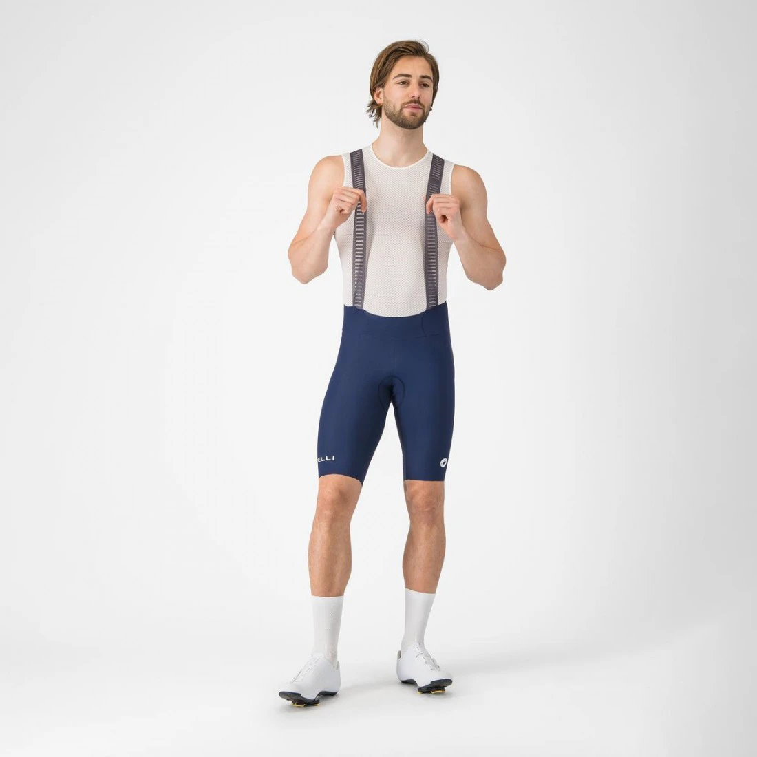 1. Pantaloni scurti cu bretele Castelli Espresso 2, pentru barbati, albastru belgian S