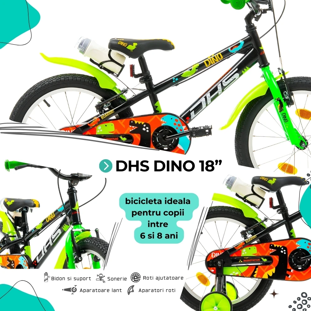 4. Bicicleta Copii DHS Dino - 18 Inch, Negru Reambalat