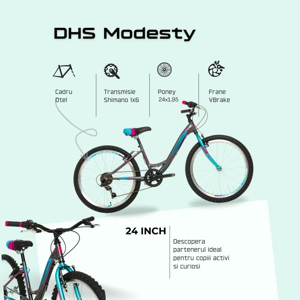 4. Bicicleta Copii DHS Modesty - 24 Inch, Gri Reambalat