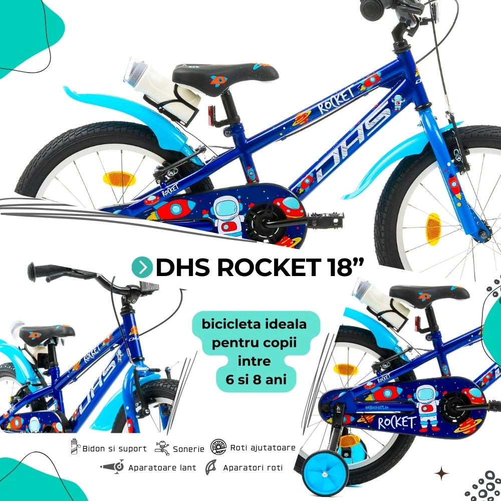 4. Bicicleta Copii DHS Rocket - 18 Inch, Albastru Reambalat