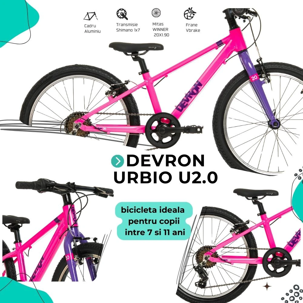 4. Bicicleta Copii Devron Urbio U2.0 Super Light - 20 Inch, Roz-Mov Reambalat