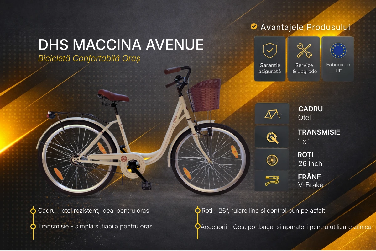 5. Bicicleta Oras DHS Maccina Avenue - 26 inch, Bej Reambalat