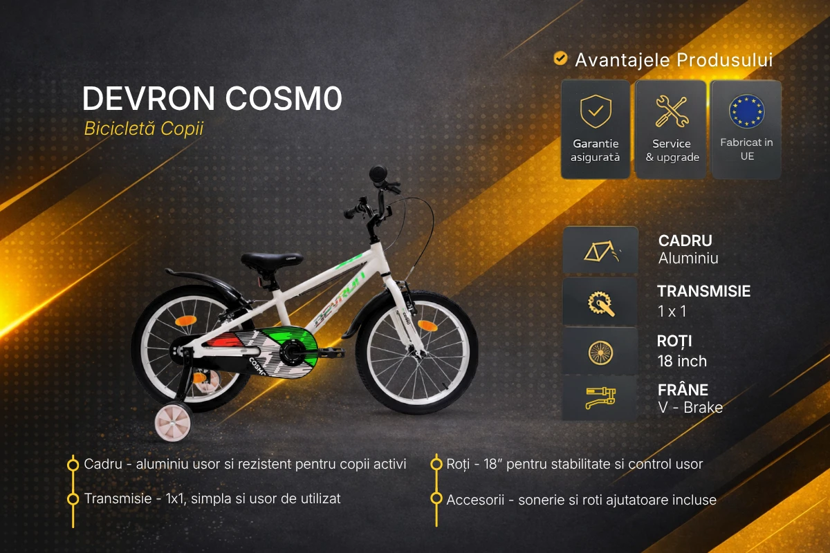 3. Bicicleta Copii Devron Cosmo - 18 Inch, Argintiu, Reambalat